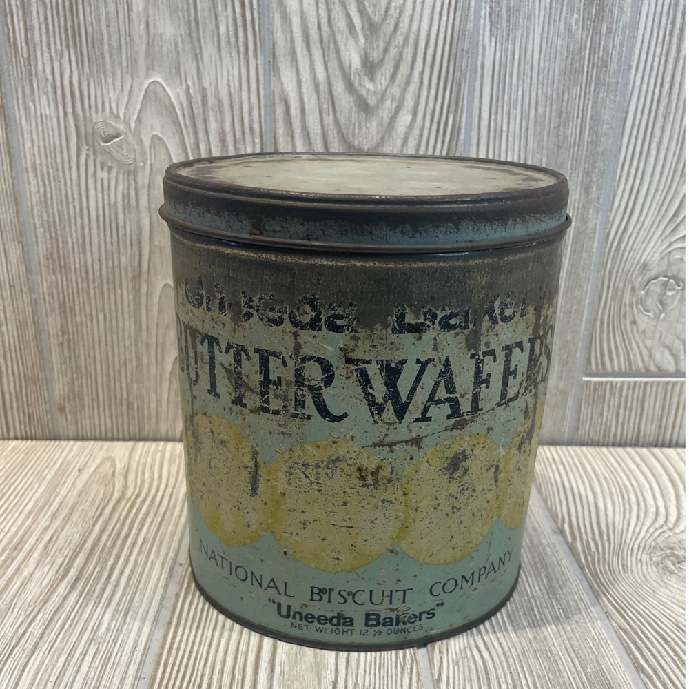 Vintage National Biscuit Company Uneeda Bakers Butter Wafers Tin Advertising